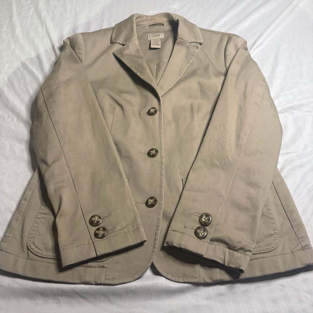L.L.Bean Women's Khaki Cotton Spandex 3-Button Blazer Jacket Size 6 Petite